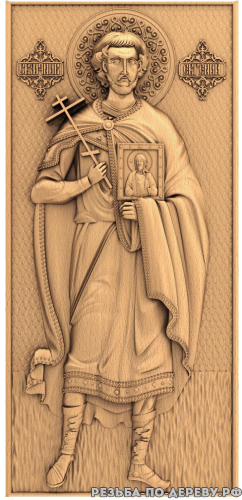 Резная икона Святой Евгений из дерева